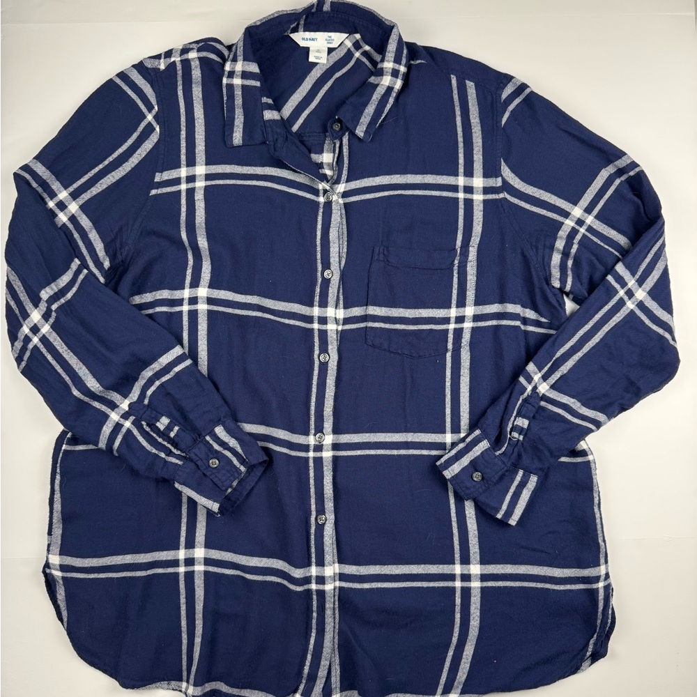 Old Navy Women’s plaid drapey flannel tunic long sleeve button up size XL Tall